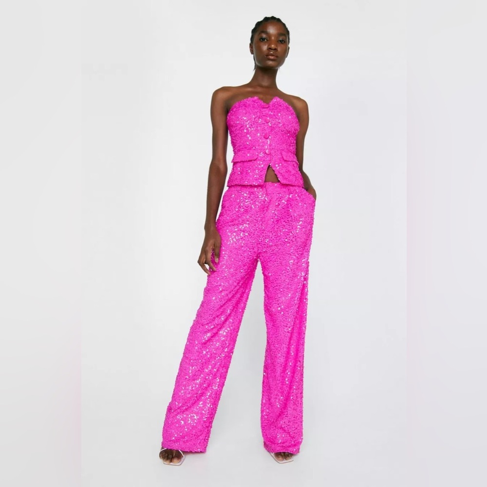 Tailored Wide Leg Sequin Trousers – Size 8 Worn once